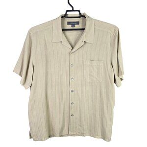 Mens Croft & Barrow Beige 100% Silk Shirt Short Sleeve Button-Down Size XL